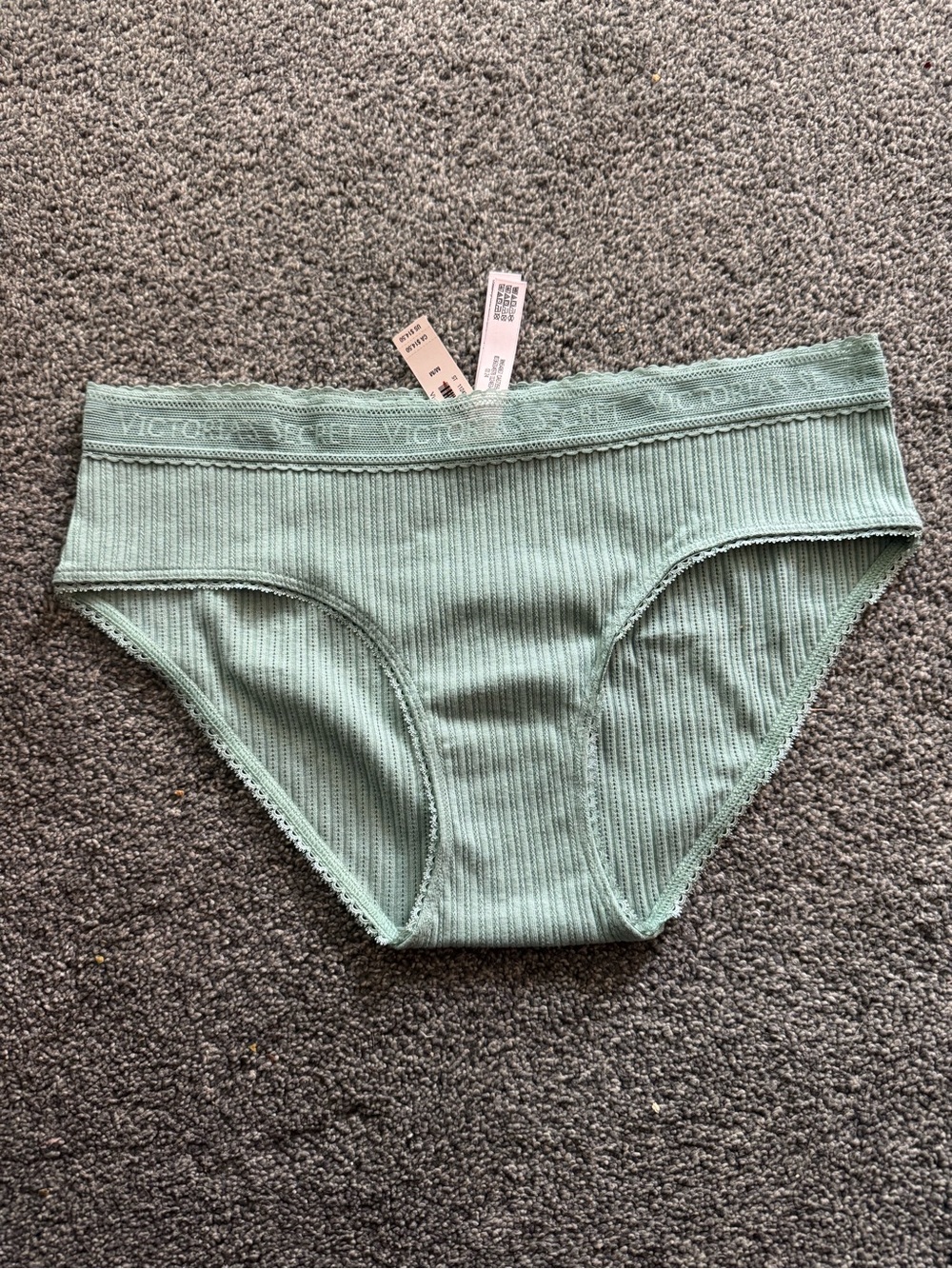 Victoria's Secret Logo Rib Cotton Hiphugger Panty Green